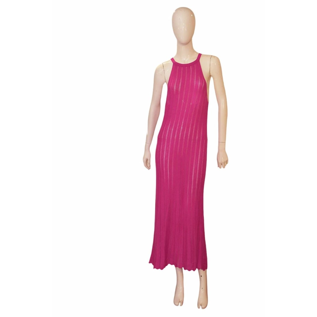 Tailor Made Fuchsia Pink Semi Sheer Viscose Knit Sleeveless Summer Maxi Dress S (1 of 6)