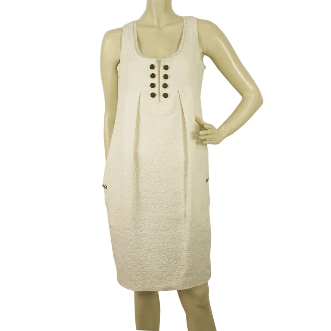 Anna Molinari Mini Length White Cotton Jacquard Tulip Dress Size 40 Black Button (1 of 9)