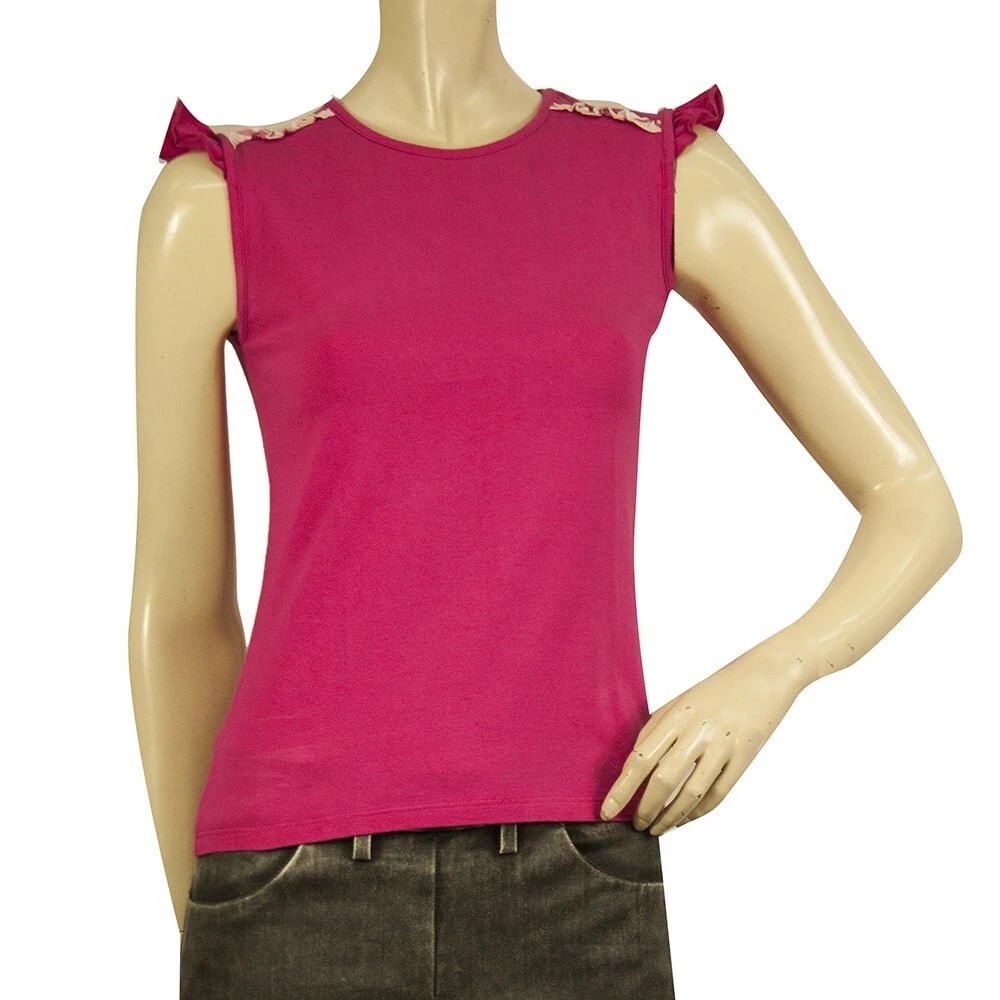 Burberry Fuchsia Pink Sleeveless Fitted T- Shirt Top 14 yrs girl or Women XS: Title:Burberry Fuchsia Pink Sleeveless Fitted T- Shirt Top 14 yrs girl or Women XS Description:Burberry Brit White w. Silver Nova Check Long Sleeveless Tank Vest Top SZ XS