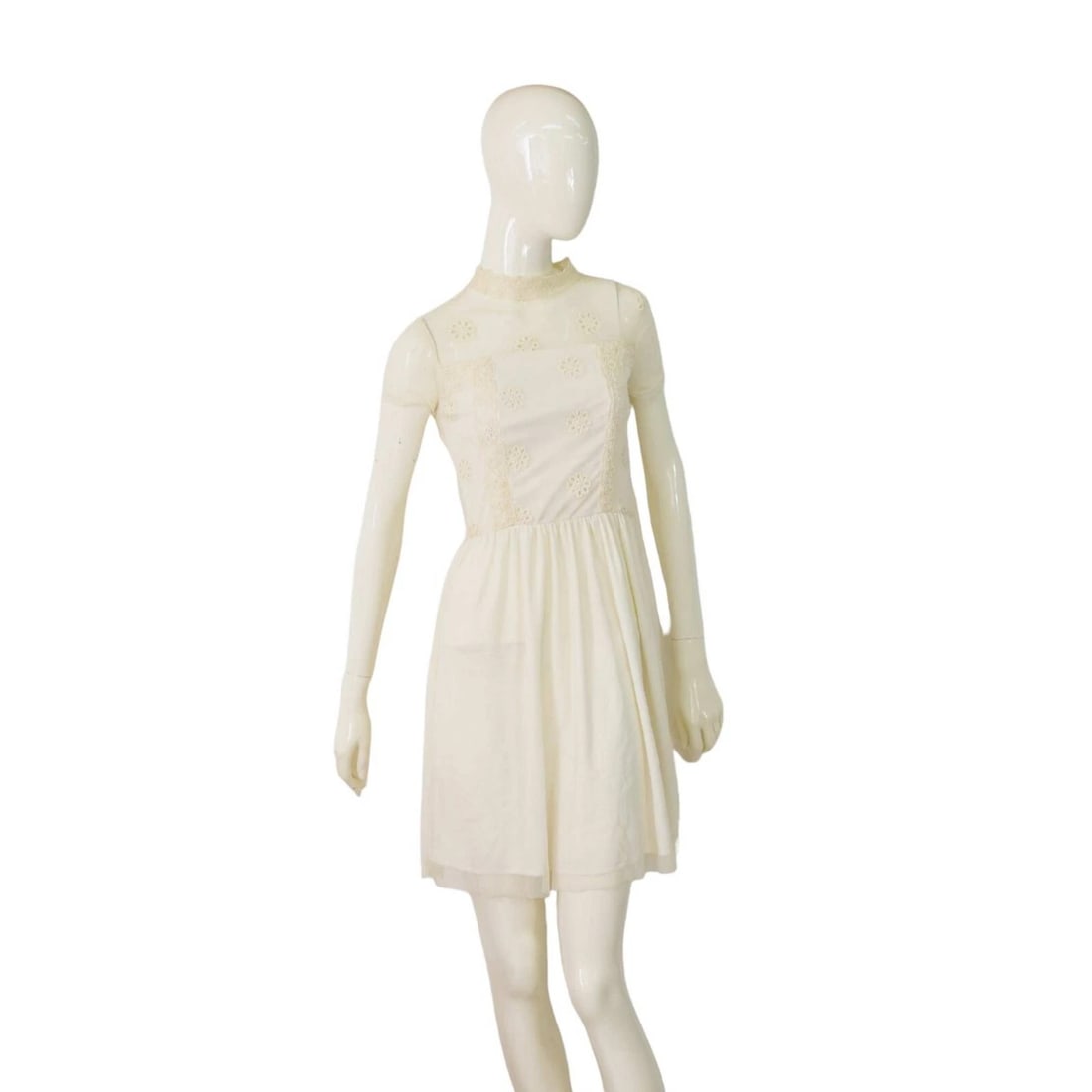Mystic USA Cream Embroidery and Tulle Nylon Short Length Mini Dress (1 of 7)