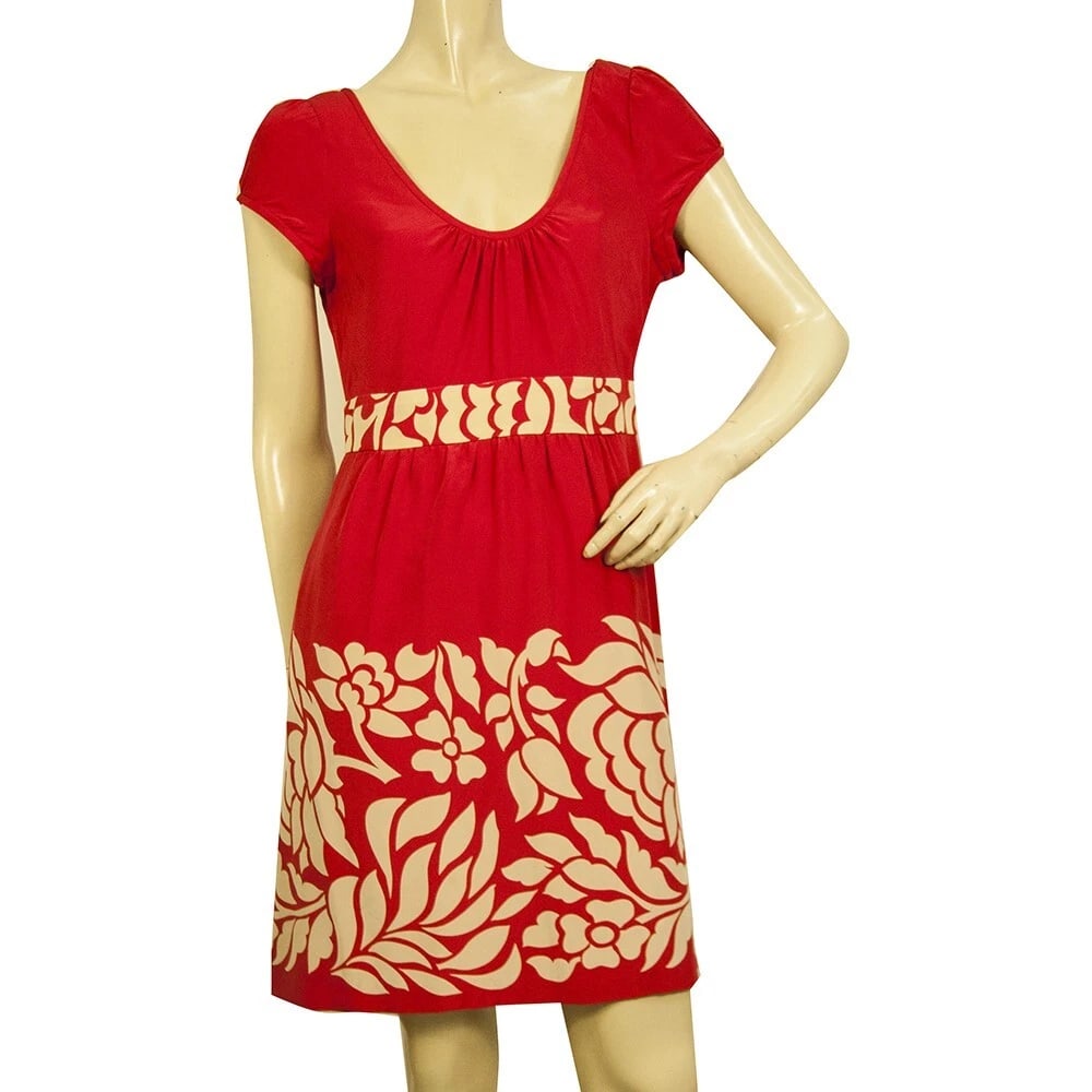 Tibi 100% Silk Red & Floral Cap Sleeve Scoop Neckline Mini Dress size 6 (1 of 11)