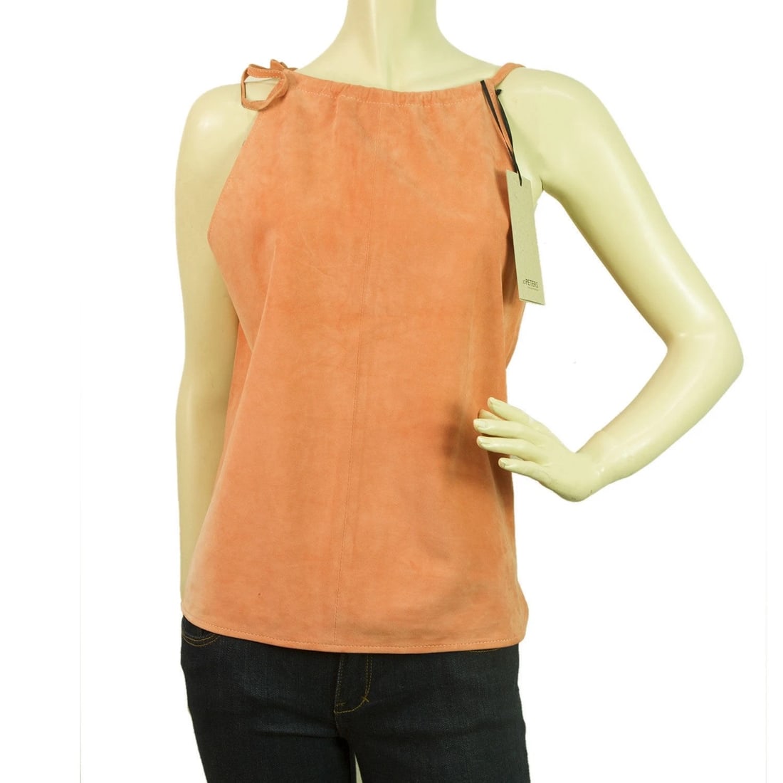 Jo Peters NEW 100% Leather Suede Salmon Pink Cami Sleeveless Top (1 of 6)