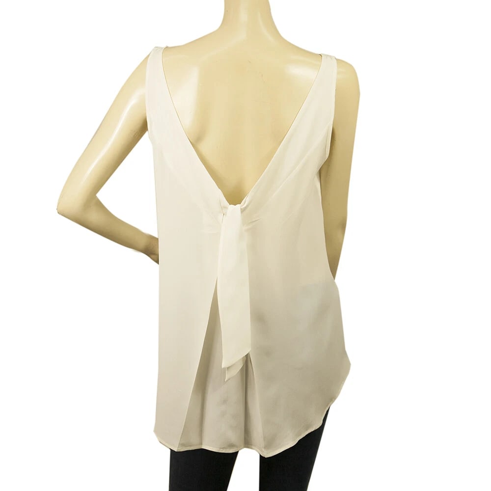 Dondup White Silk Blend Sleeveless Tie Back Tank Blouse Top size 40 (1 of 5)