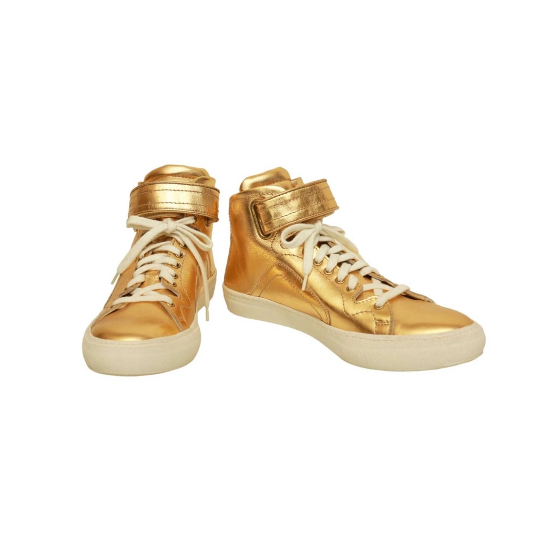 Pierre Hardy Gold Leather Sneakers High Top Lace Up Strap Trainers Shoes 40 (1 of 13)
