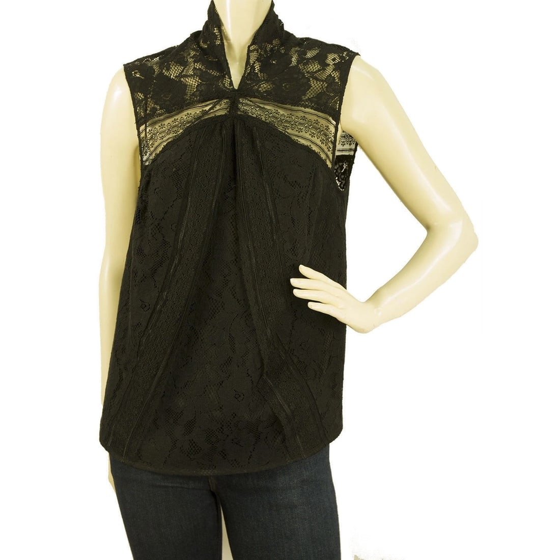 Z Spoke by Zac Posen Black Floral Lace Cotton Sleeveless Top Blouse size 8 (1 of 5)