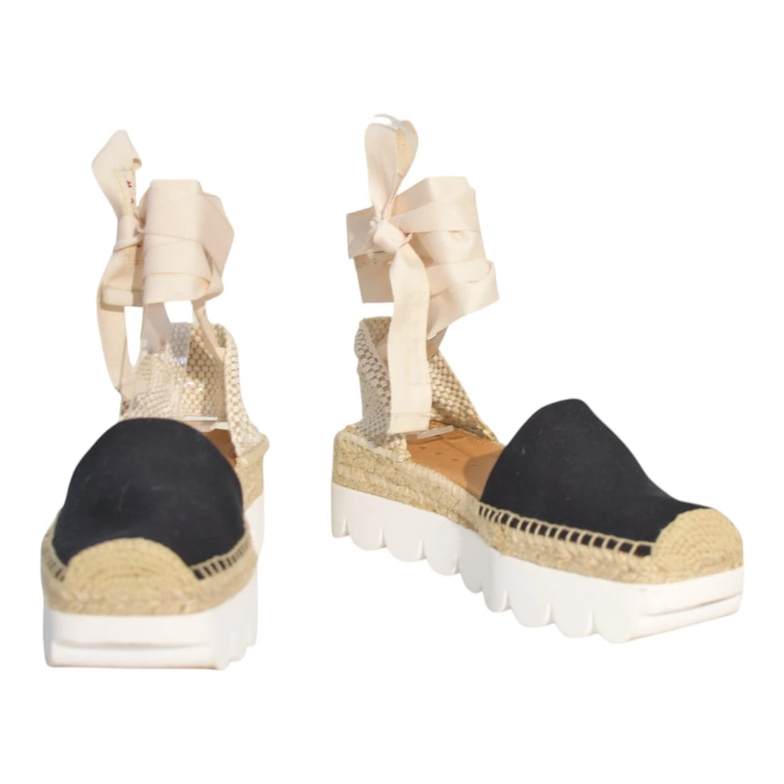 Marni Beige Black Fabric Ankle Tie Up Espadrille Platform Shoes size 38 (1 of 12)