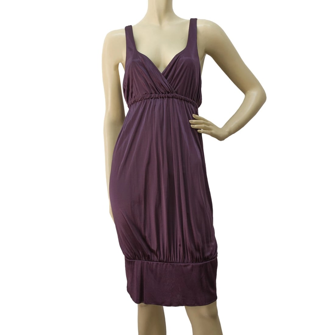 Alice San Diego 100% silk deep purple knee length open back puff dress (1 of 6)