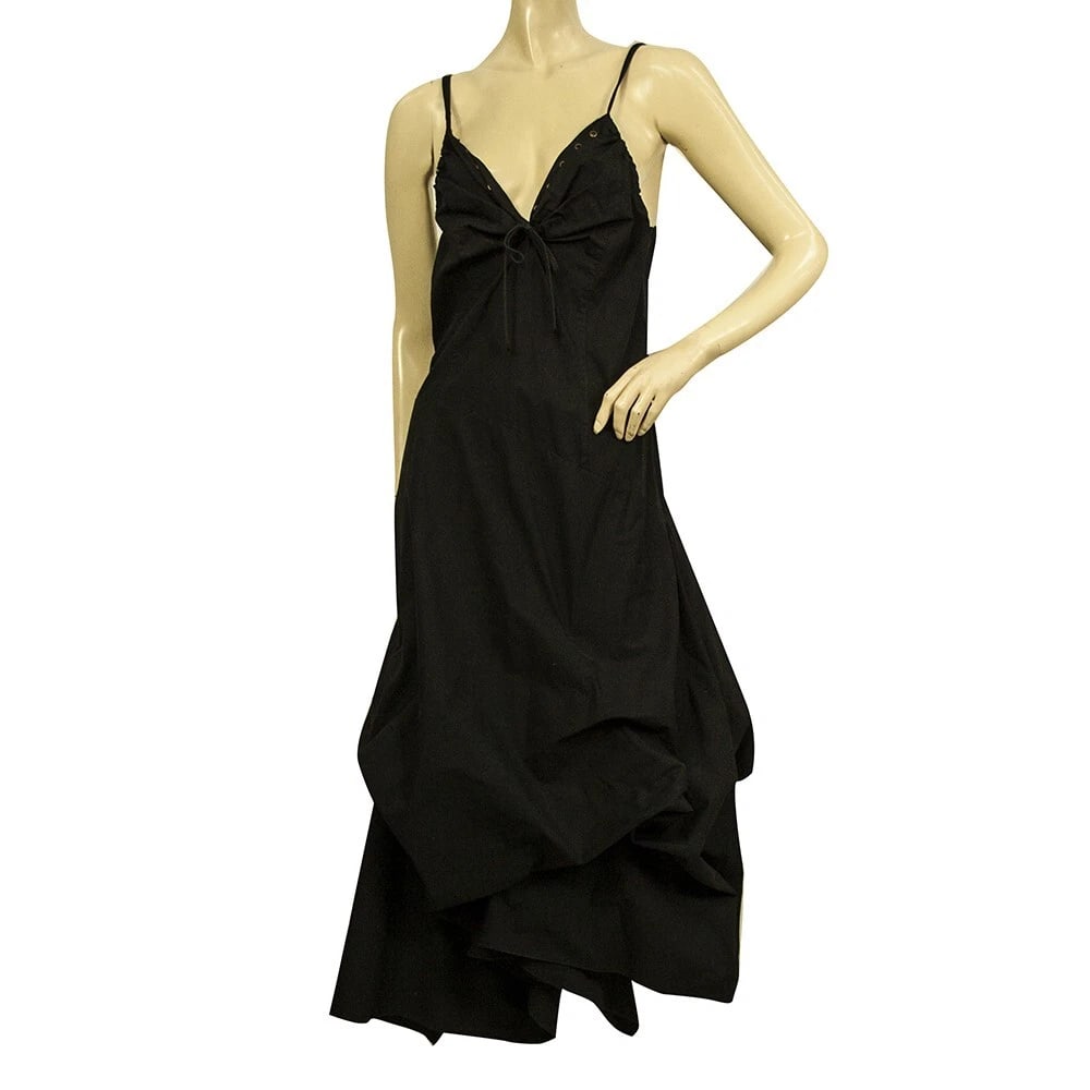 Black Cotton Spaghetti Straps Asymmetric Balloon Midi Dress w. Rivets size S (1 of 6)