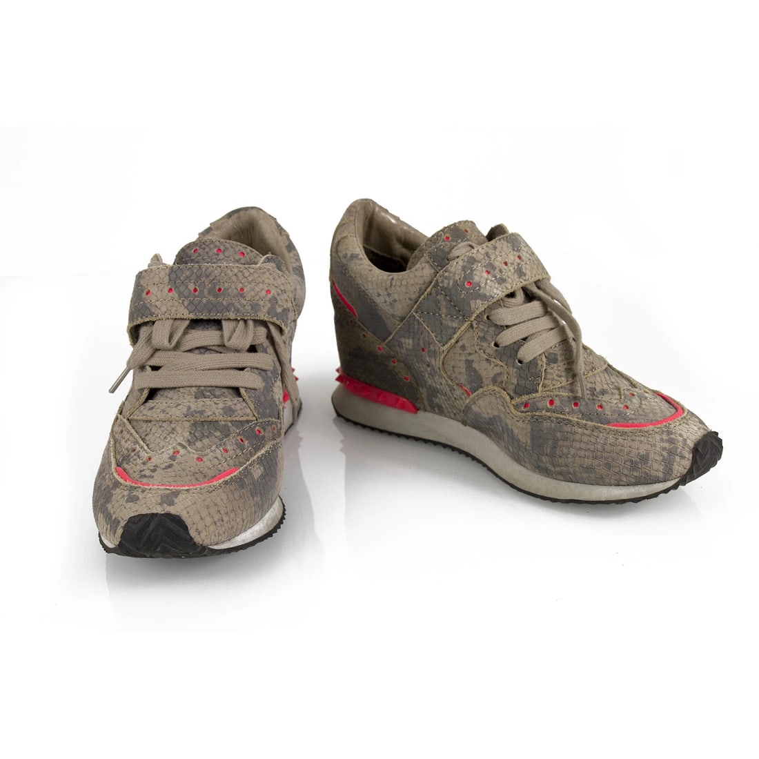Ash Gray Leather Snakeskin Pattern Pink Trim Sneakers Wedge Trainers Shoes 40 (1 of 8)