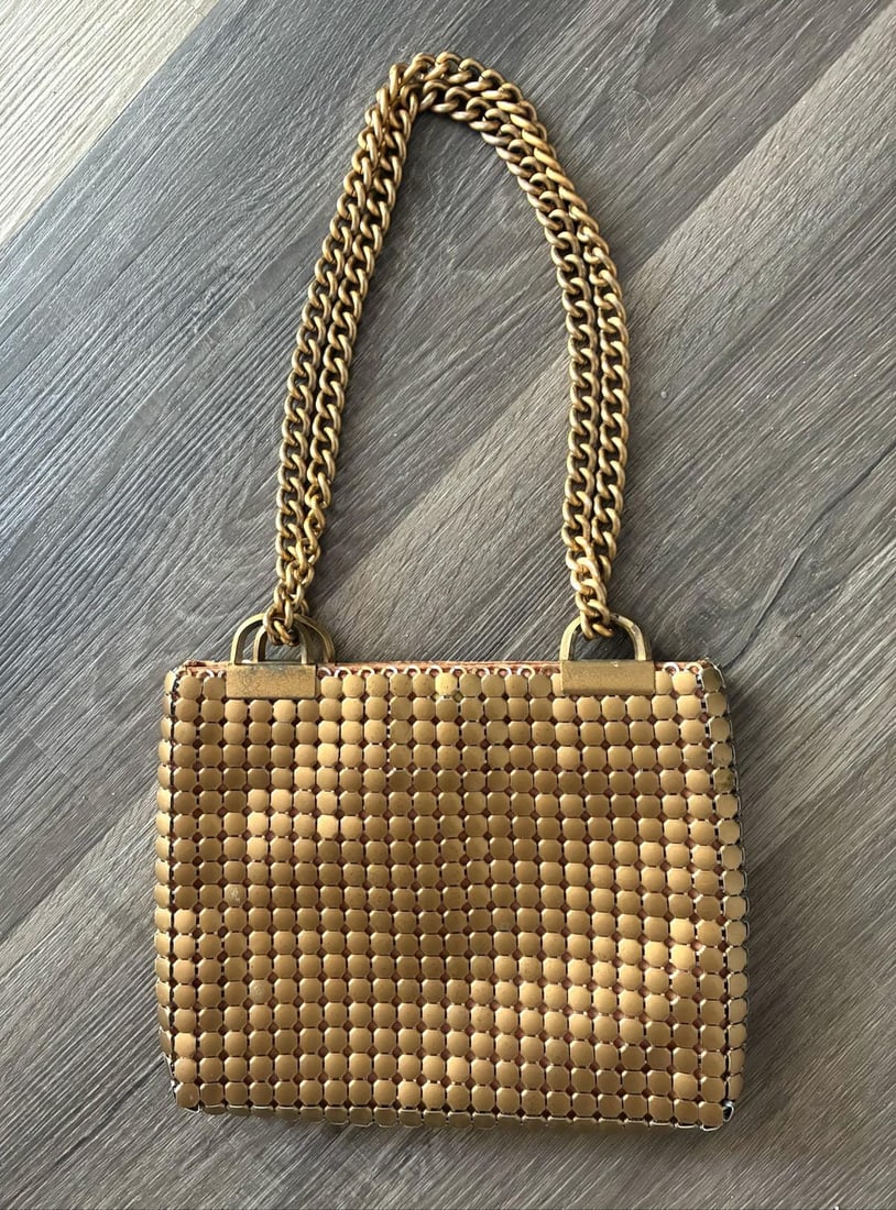 Vintage 1940s Whiting & Davis Gold Mesh Purse with Chain Strap (1 of 9)