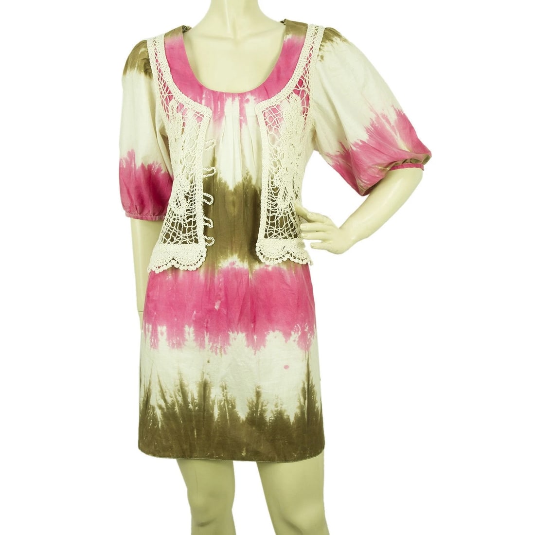 Jus D' Orange Tie Dye Pink Brown Mini Length Crochet Summer Beach Dress One size (1 of 7)