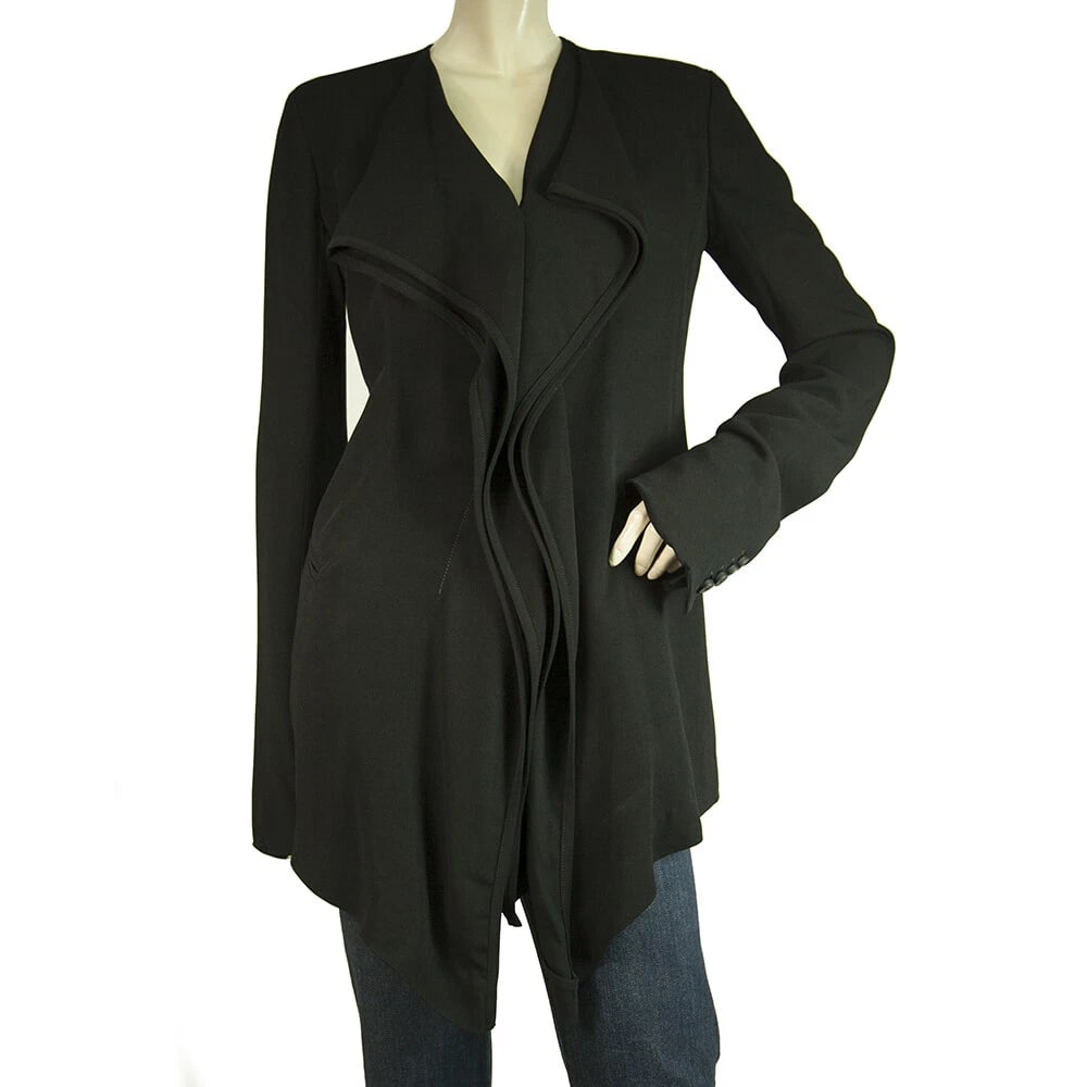 Masnada Women's Black Ruffled Front Viscose Jacket Blazer size 42 (1 of 7)