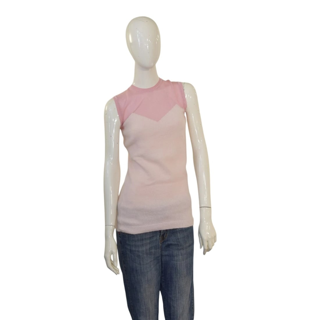 Carven Pink Angora Blend Sleeveless Knit Top Sheer Yoke Size S Made in Italy (1 of 8)