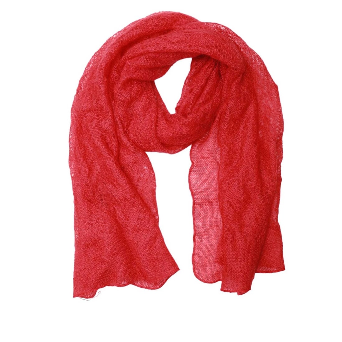 Emanuel Ungaro Coral Red Mohair Wool Knit Long Foulard Scarf Shawl Echarpe (1 of 9)