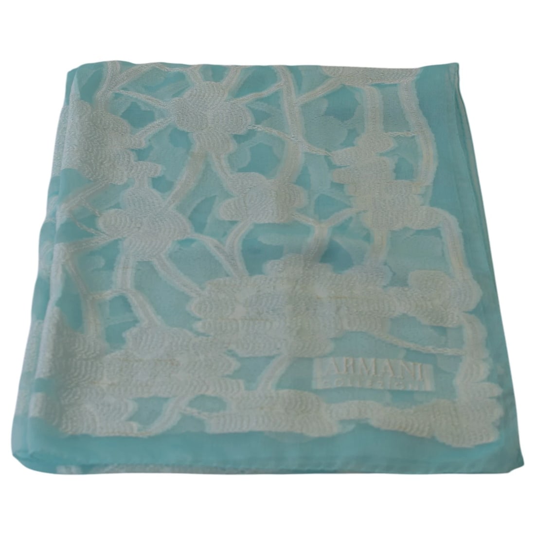 Armani Collezioni Blue Floral Shiny Sheer Viscose Silk Scarf Large Foulard (1 of 8)