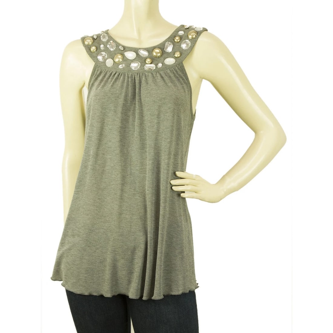 Blugirl Blumarine Romantic Gray Beaded Cami Tank Vest Sleeveless Top sz 42 (1 of 6)