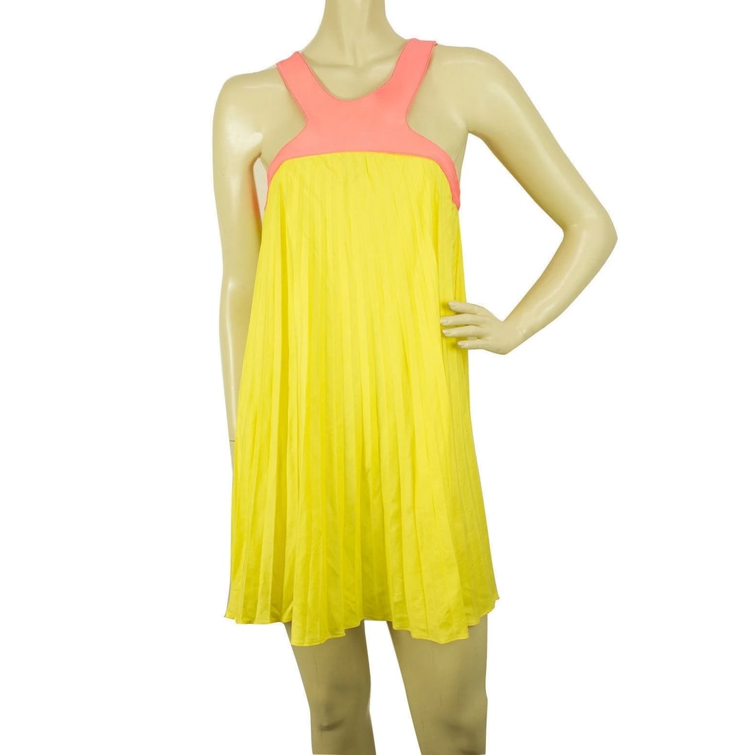 Paul & Joe Yellow Pink Pleated Sleeveless Halter Mini Summer Dress size 40 (1 of 8)