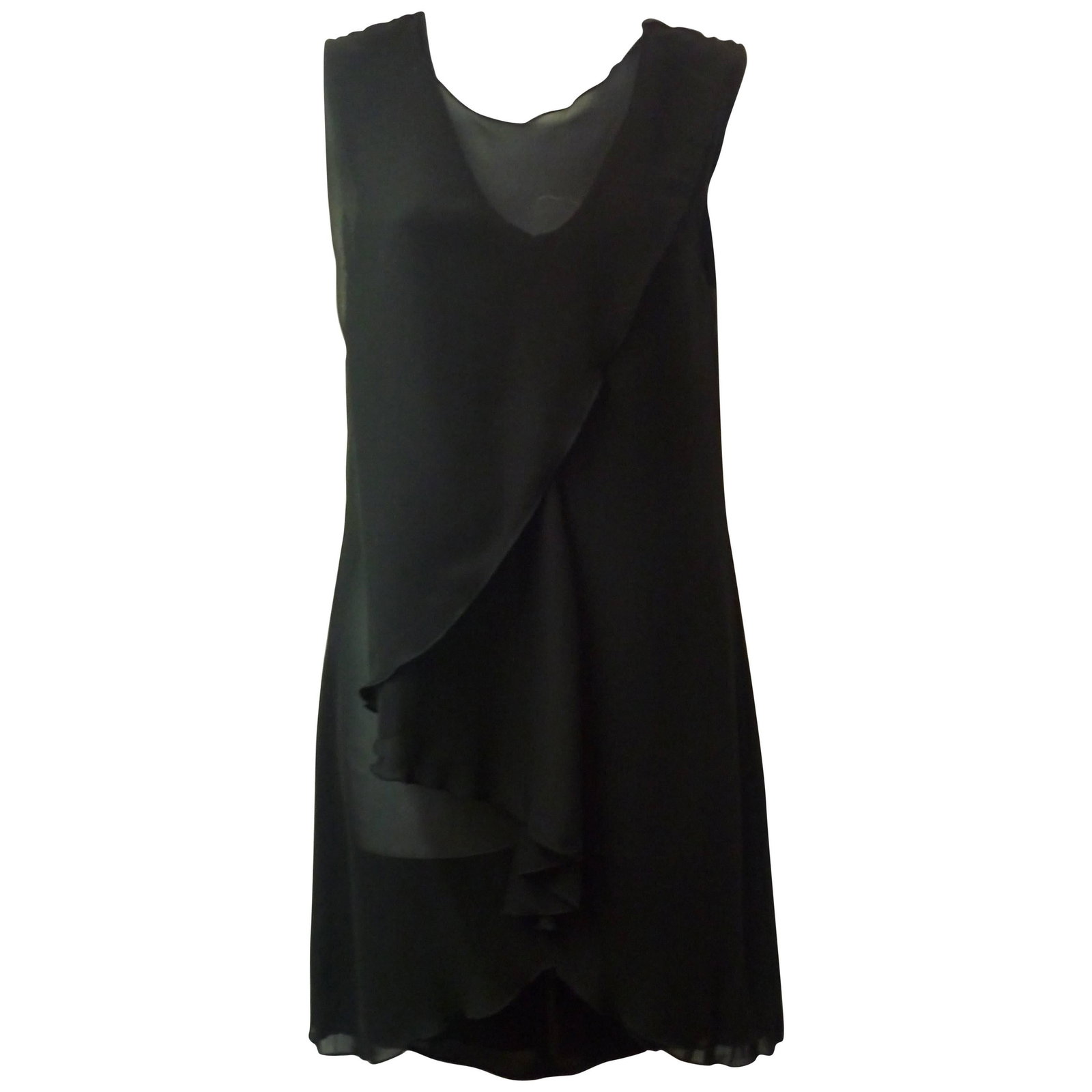 Alexander McQueen Draped Tunic / Mini Dress, 2013: Title:Alexander McQueen Draped Tunic / Mini Dress, 2013 Description:Draped and sheer, this polyester piece has a round neck; a scalloped uneven hem; an asymmetrical bib buttoned at the neck and a slit