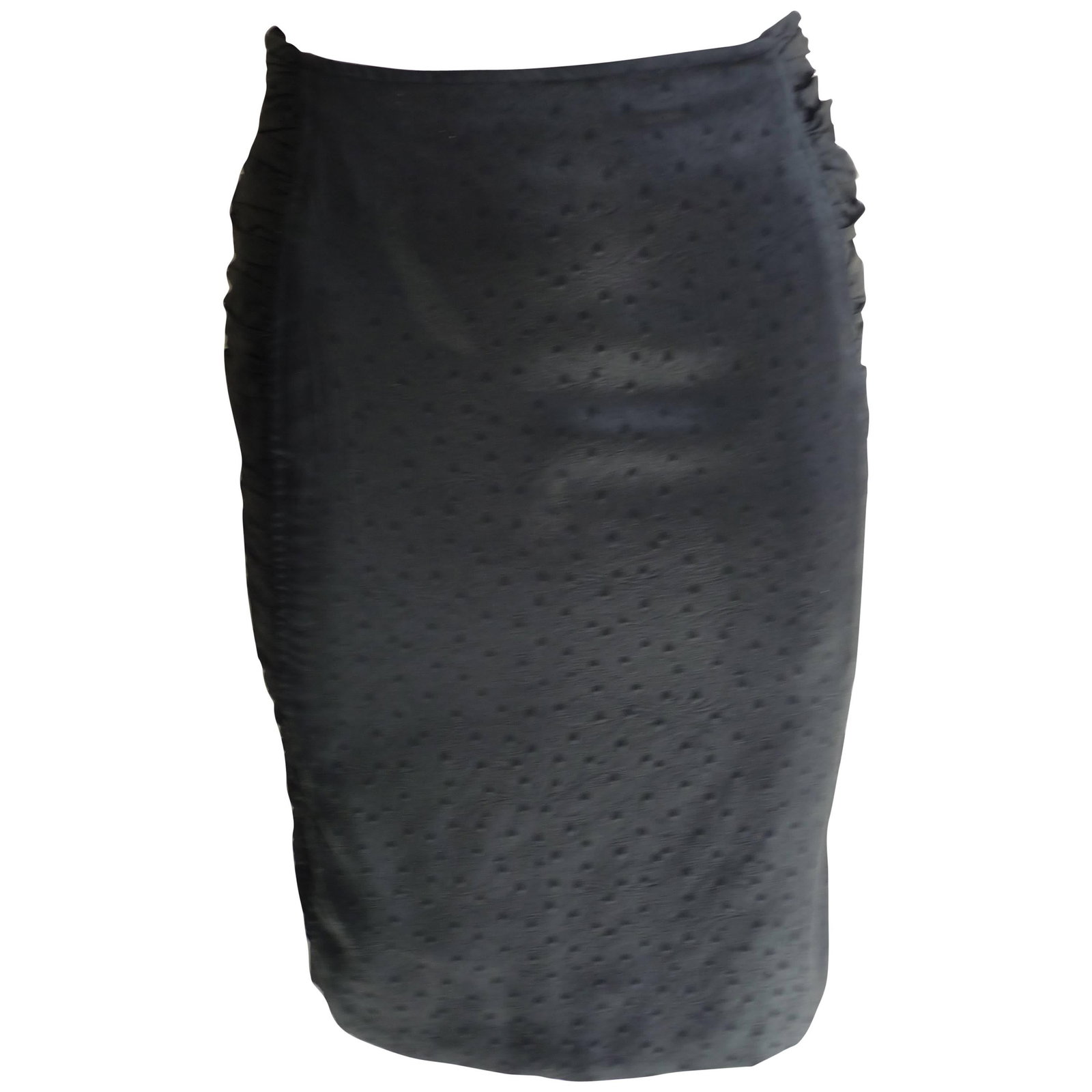 Ungaro Ostrich Print Black Ruched Sides Skirt, 1990s (1 of 18)