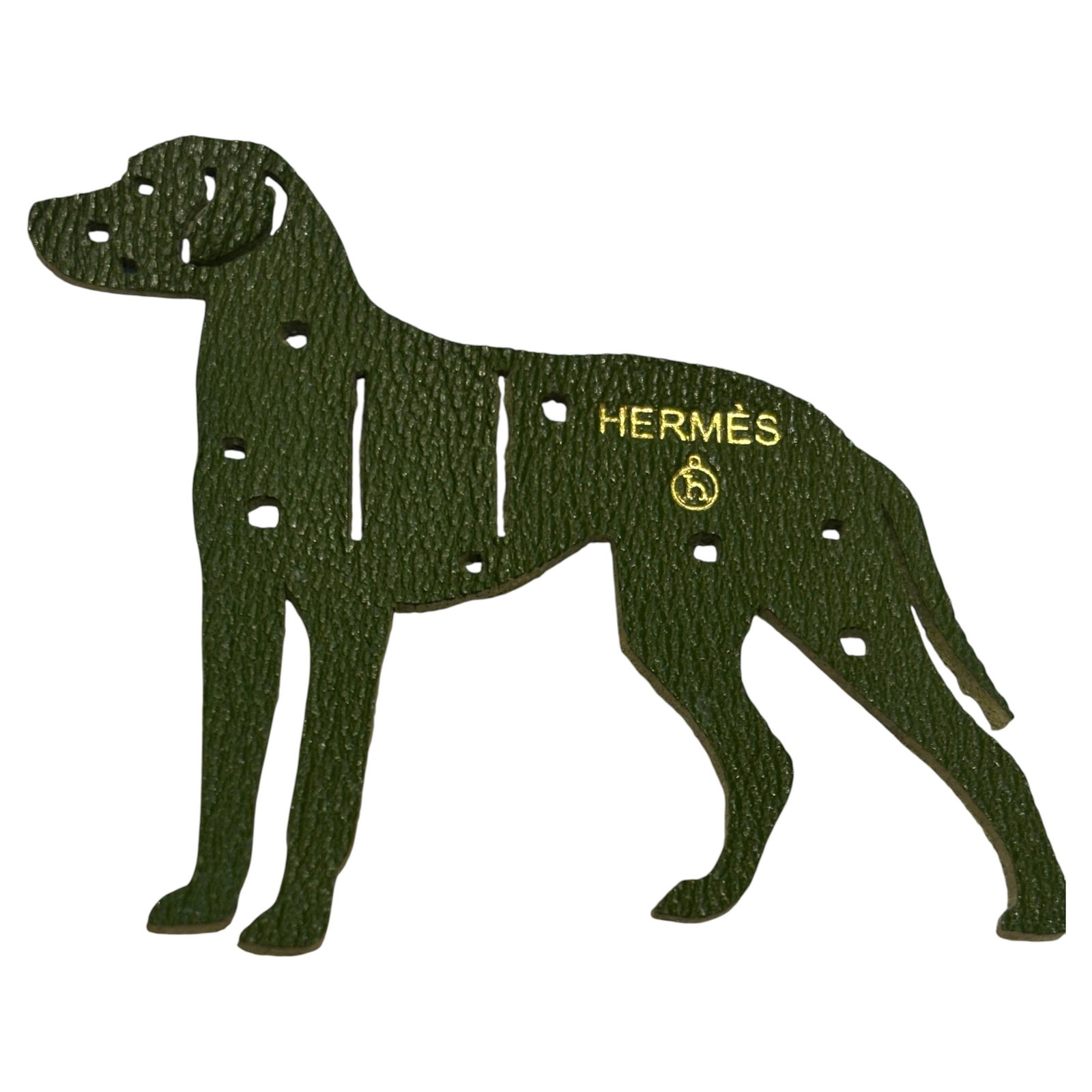 Hermes Petit H Line Dark Green Dalmatian Dog Calfskin Bag Charm: Title:Hermes Petit H Line Dark Green Dalmatian Dog Calfskin Bag Charm Description:This a collector's Hermes scarf! The 1994 silk scarf designed by Anne Faivre is an hommage to ancient Inca civilizatio
