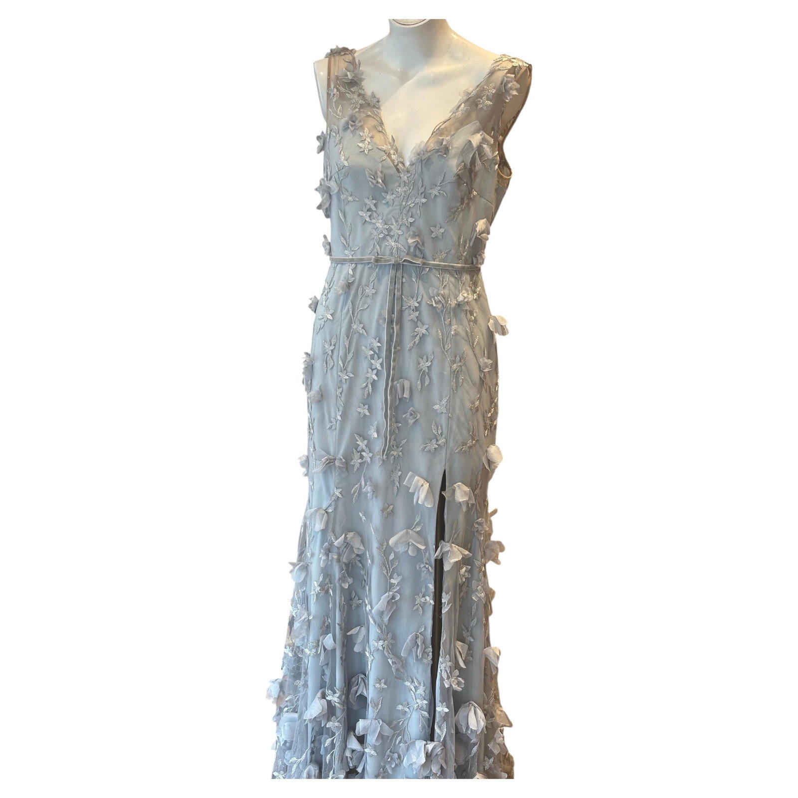 Marchesa Notte 2018 Blue Grey Tulle Evening Gown, Size 10 (1 of 20)