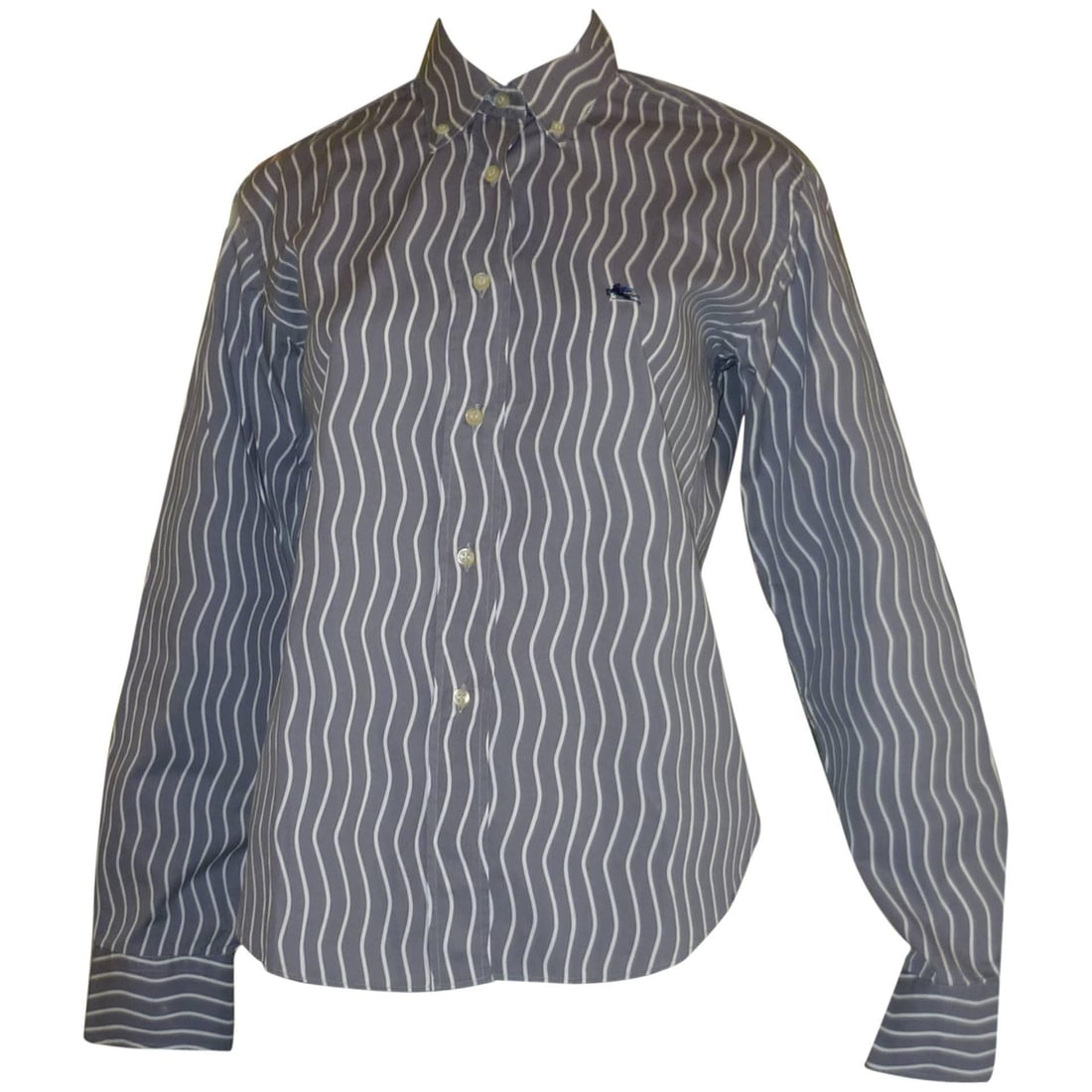 ETRO Grey and White "Wave" Button-Down Shirt (44 ITL) (1 of 18)