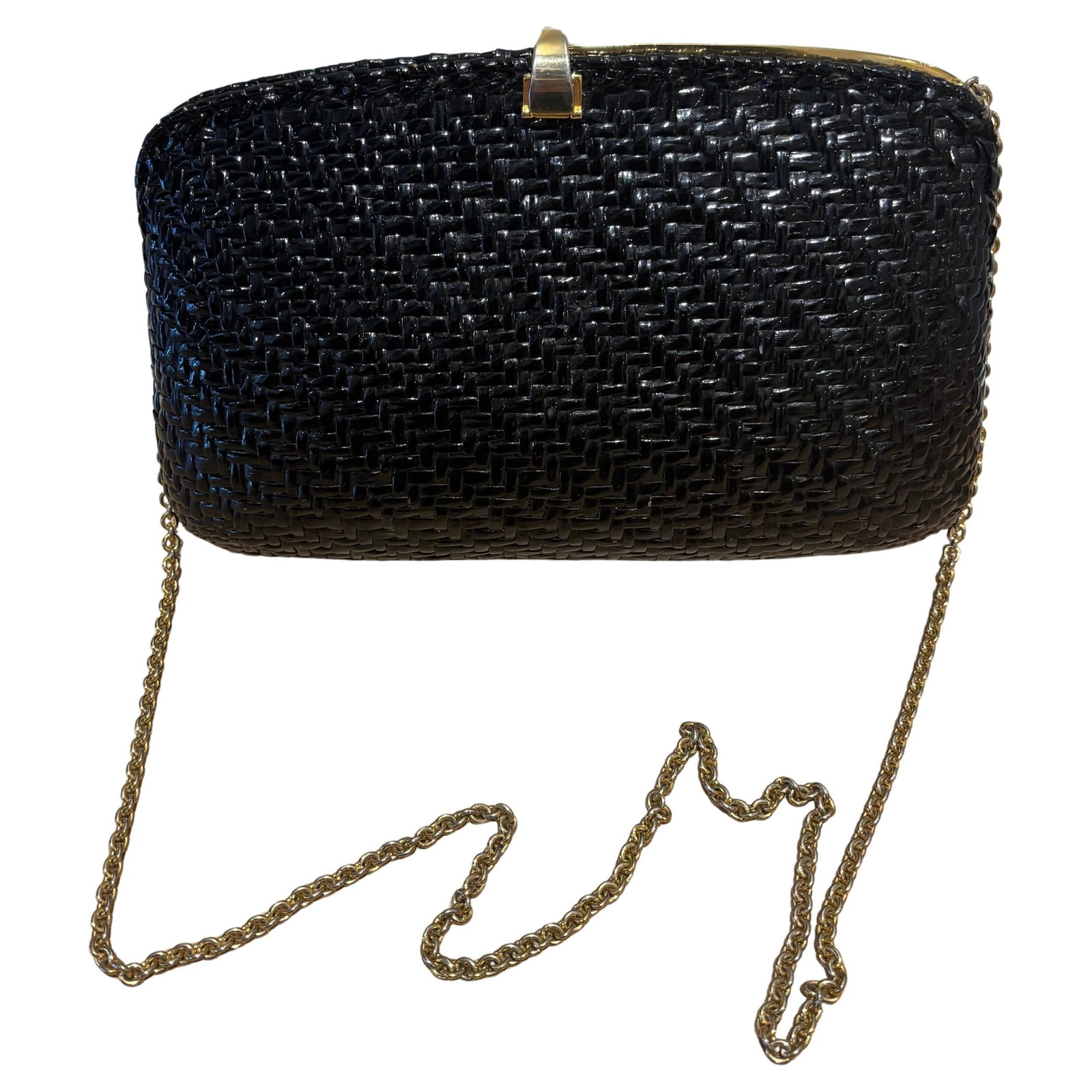 Vintage Rodo 1970s Black Wicker Shoulder Bag with Brass Accents, Italy: Title:Vintage Rodo 1970s Black Wicker Shoulder Bag with Brass Accents, Italy Description:The brand was started by Romualdo Dori in Florence in the 1950s, and is now run by the sons, keeping the brand 