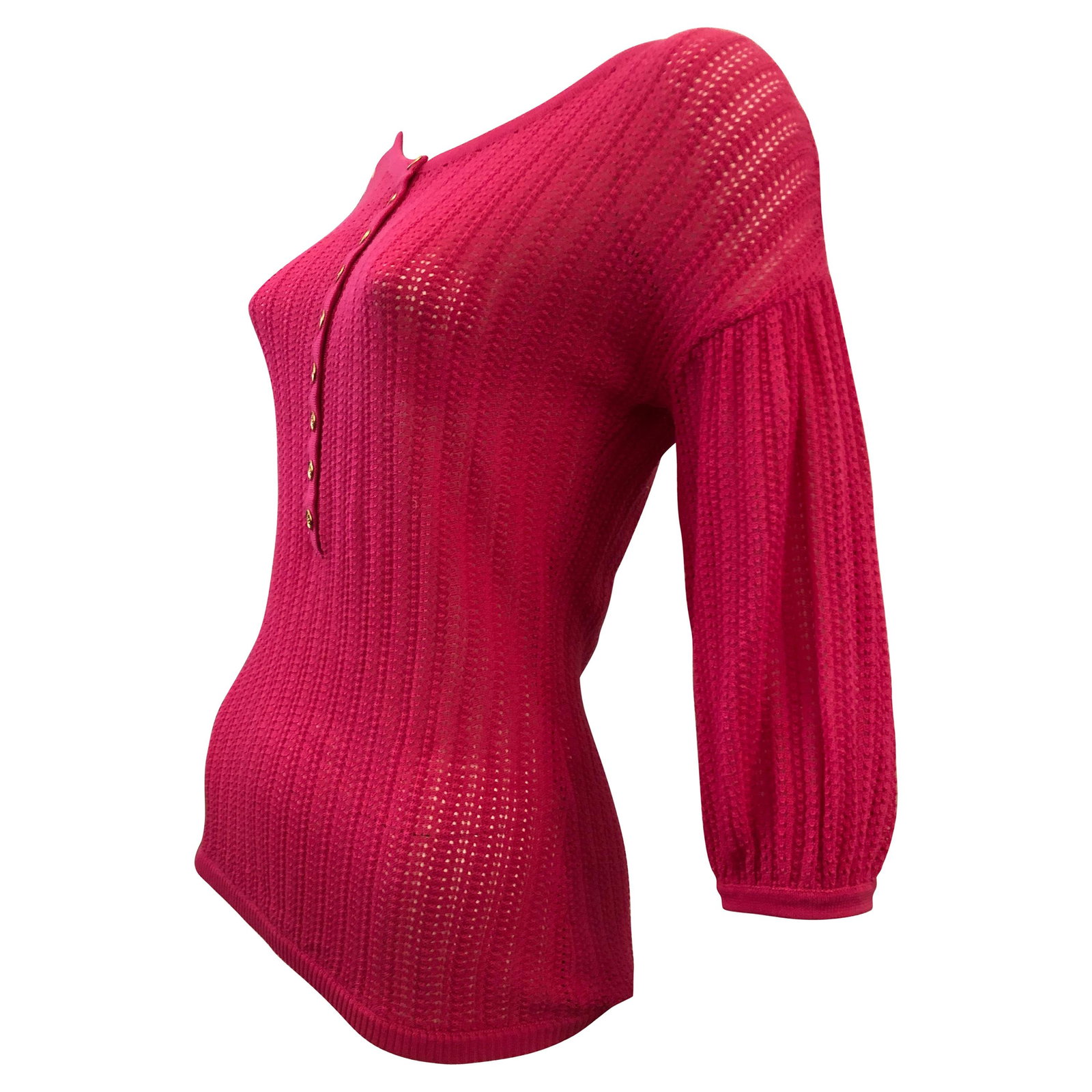 JC De Castelbajac Women's Ribbed Fuchsia Cotton Top with Gold Buttons (1 of 5)