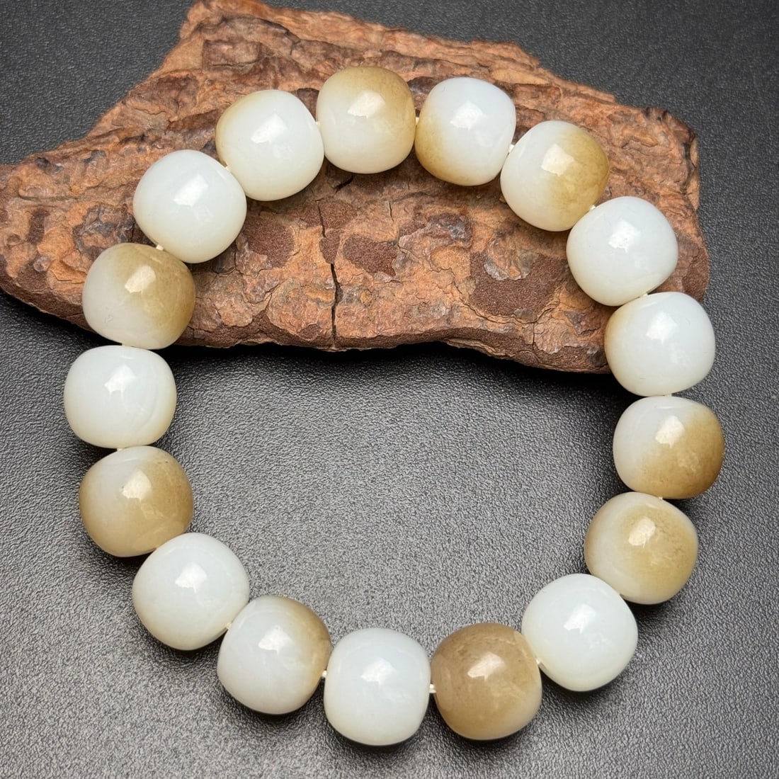 Natural Hetian Jade Beads Double Color Bracelet (1 of 9)