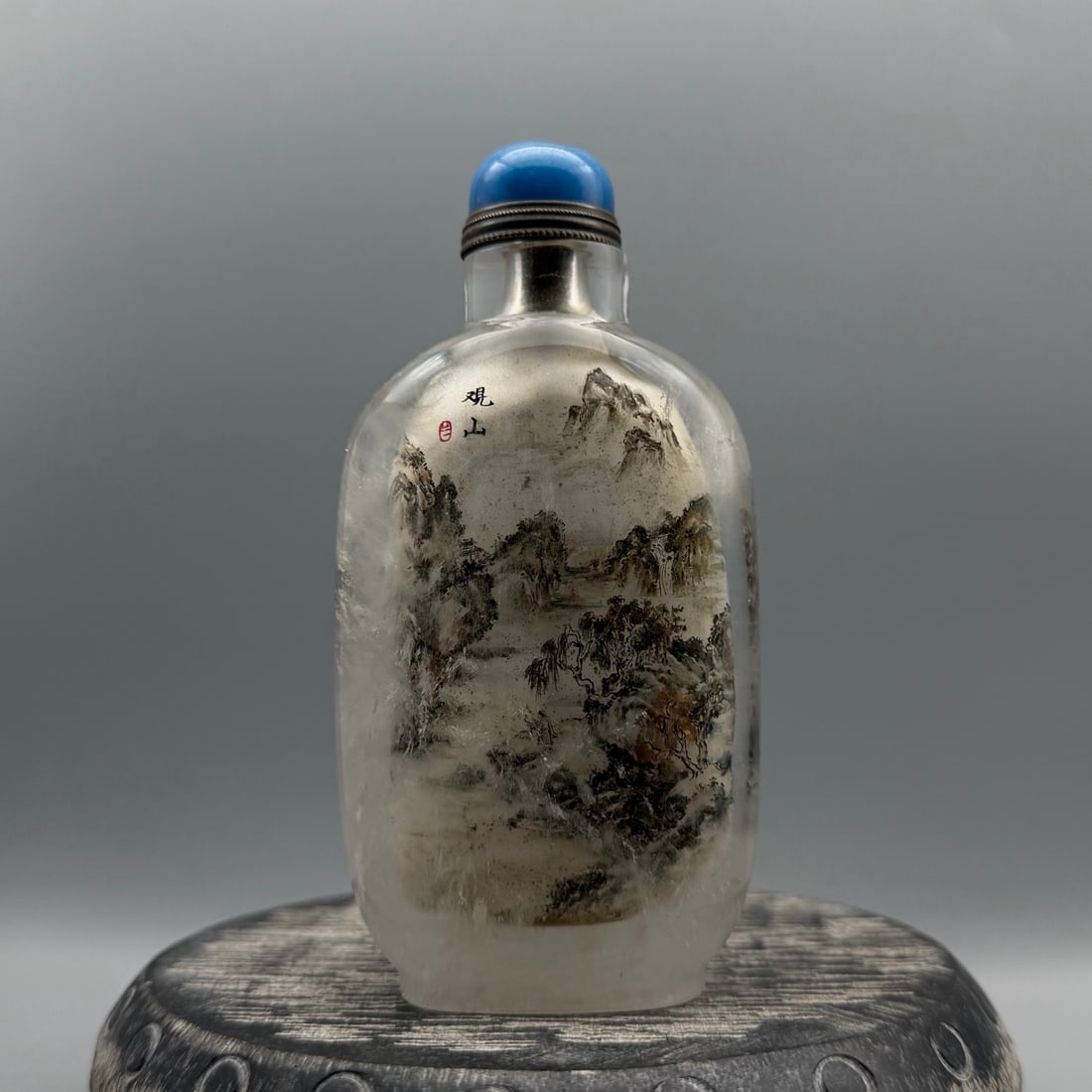 Old Crystal Inside Painting Mountain River Scene Snuff Bottle: Title: Old Crystal Inside Painting Mountain River Scene Snuff Bottle Origin: Chinese Date/Period: After1900 Materials: Glass Dimensions: 115x58x30(mm) 4.53x2.28x1.18(inches) Weight 0.47 lbs/212g Reser