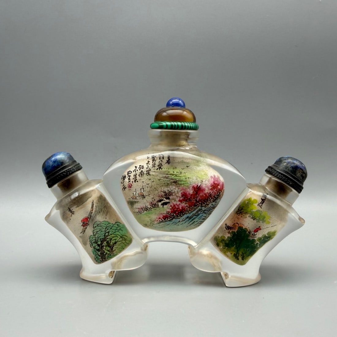 Old Peking Glass Inside Painting Mountain River Scene Snuff Bottle: Title: Old Peking Glass Inside Painting Mountain River Scene Snuff Bottle Origin: Chinese Date/Period: After1900 Materials: Glass Dimensions: 104x73x27(mm) 4.09x2.87x1.06(inches) Weight 0.40 lbs/180g 