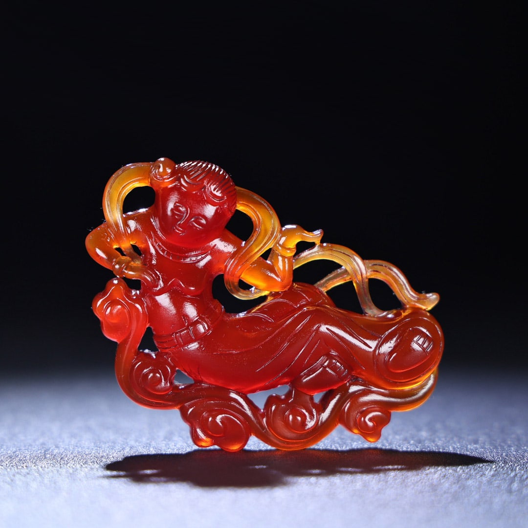 Red Agate Hand Carved Feitian Girl Pendant: Title: Red Agate Hand Carved Feitian Girl Pendant Origin: Chinese Date/Period: After1900 Materials: Agate Dimensions: 72x46x12(mm) 2.83x1.81x0.47(inches) Weight 0.09 lbs/43g Reserve: $499.00 Shipping: