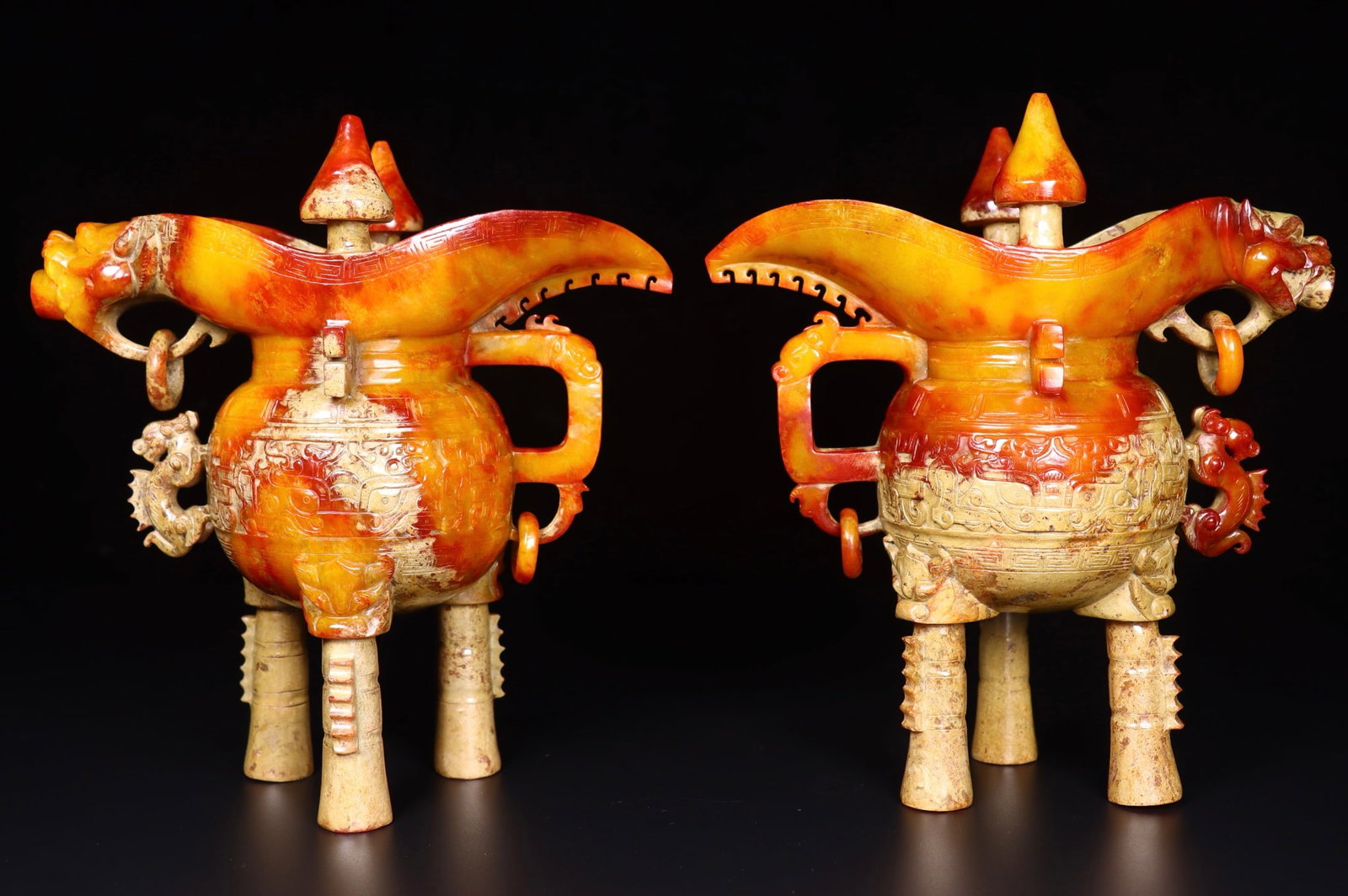 A Pair Qing Dynasty Hetian Jade Wine Cup: Title: A Pair Qing Dynasty Hetian Jade Wine Cup Origin: Chinese Date/Period: After1850 Materials: Hetian Jade Dimensions: 185x85x200(mm) 7.28x3.35x7.87(inches) Weight 2.29 lbs/1040g Reserve: $11,999.0