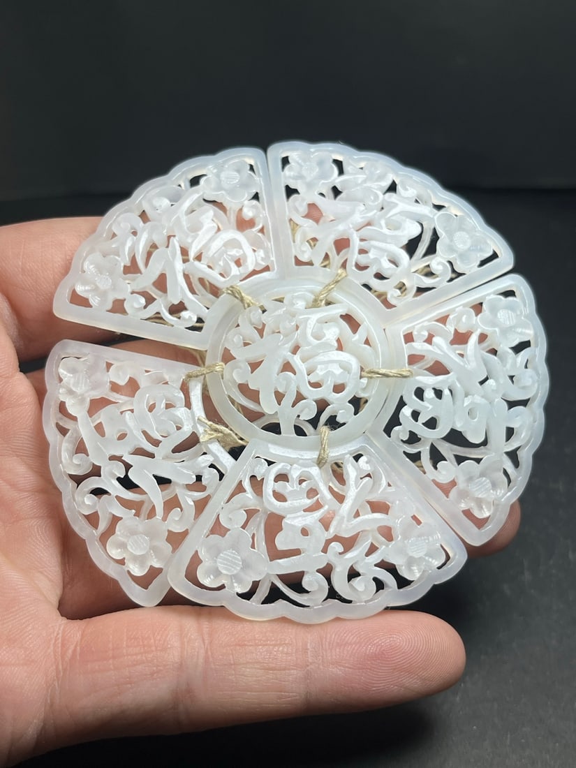 A Set Openwork White Hetian Jade Statue - 8