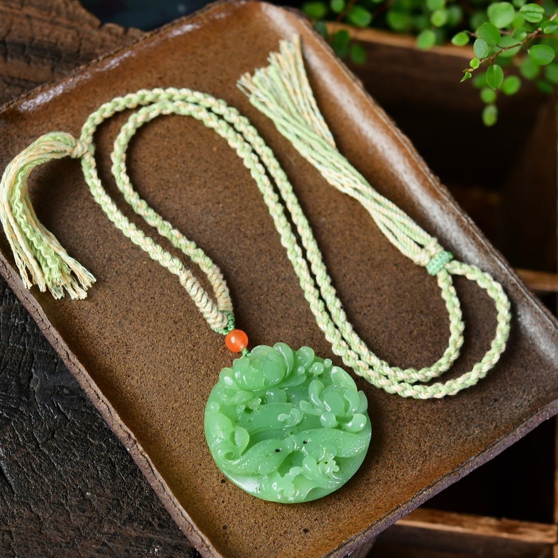 Natural Green Hetian Jade Hand Carved Fish Lotus Pendant with Certificate: Title: Natural Green Hetian Jade Hand Carved Fish Lotus Pendant with Certificate Origin: Chinese Date/Period: After2020 Materials: Hetian Jade Dimensions: 52.7x51.8x12(mm) 2.07x2.04x0.47(inches) Weigh