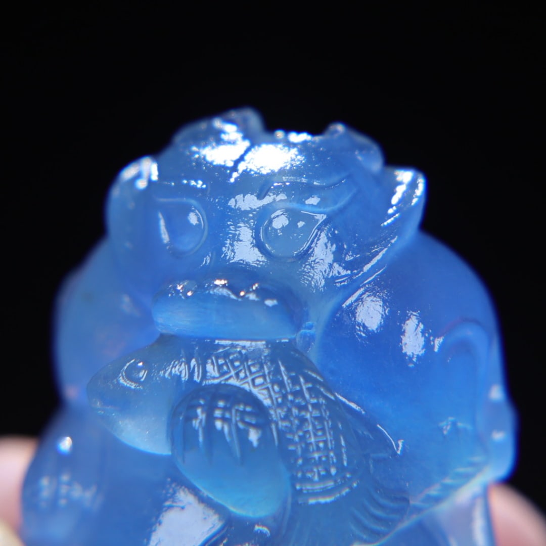 Natural Aquamarine Bear Eats Fish Pendant - 2