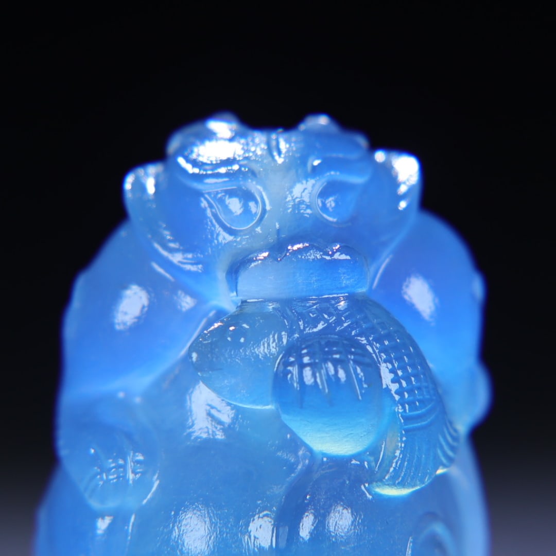 Natural Aquamarine Bear Eats Fish Pendant - 5