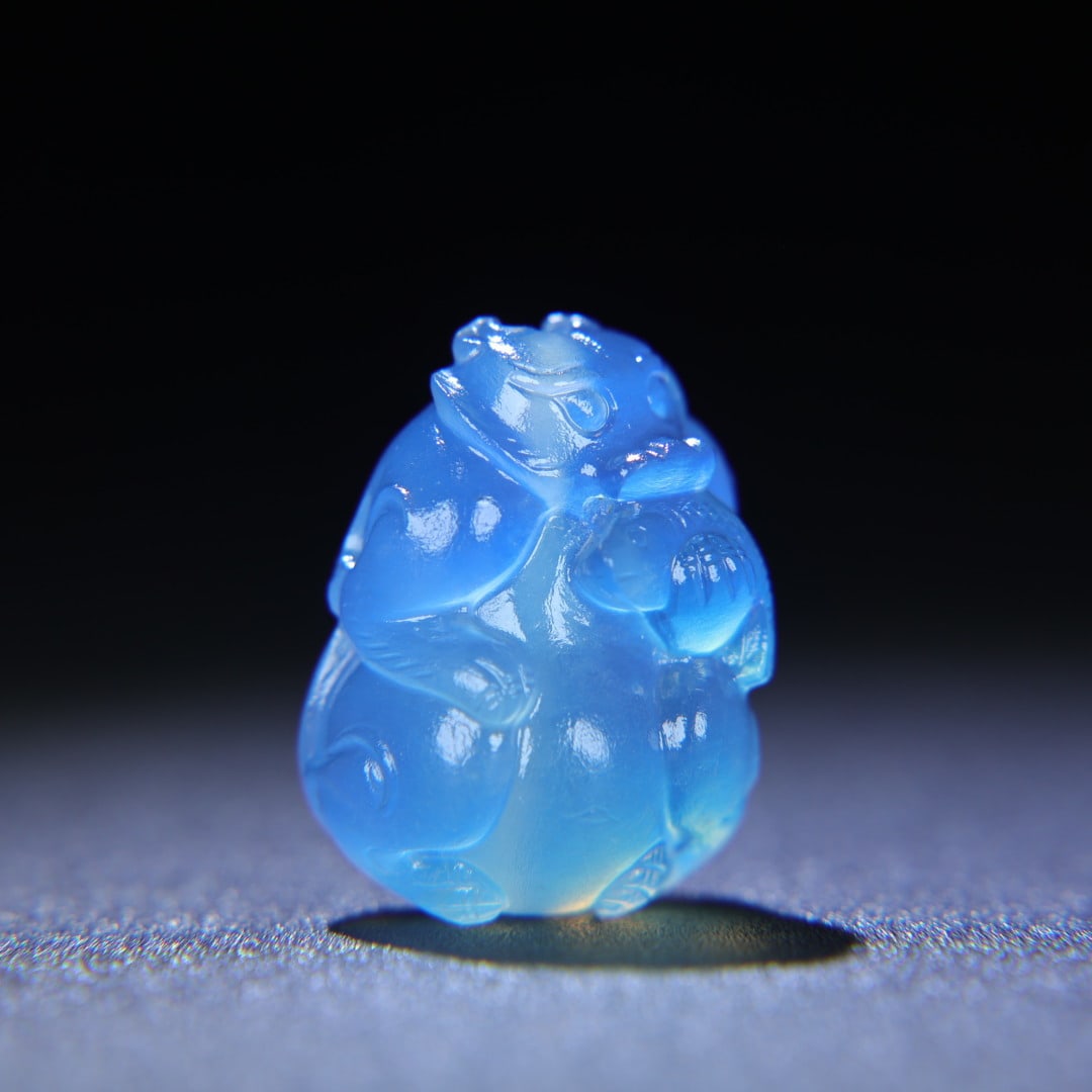 Natural Aquamarine Bear Eats Fish Pendant - 6