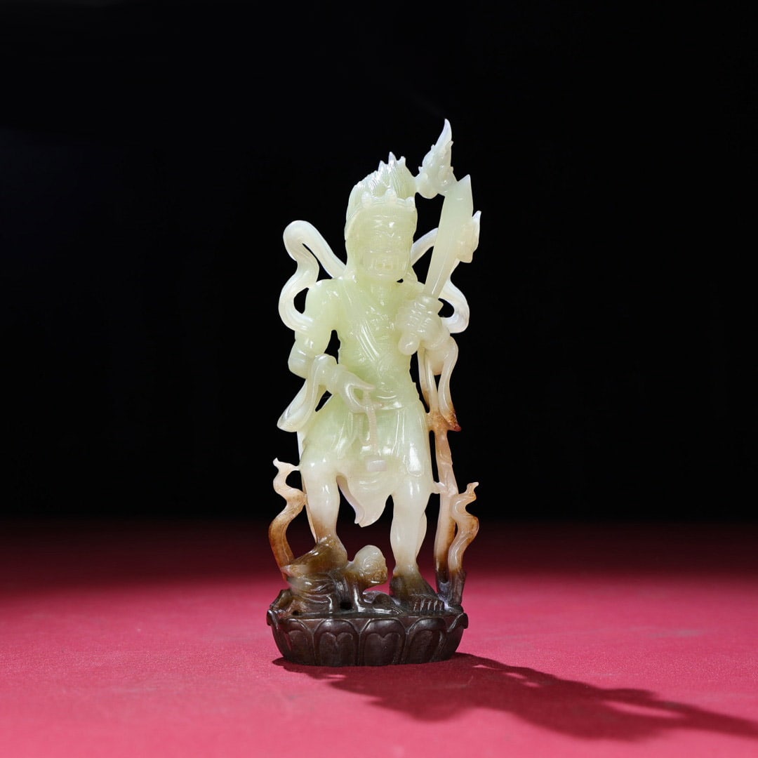 Qing Dynasty Hetian Jade Hand Carved Figure Statue: Title: Qing Dynasty Hetian Jade Hand Carved Figure Statue Origin: Chinese Date/Period: After1800 Materials: Hetian Jade Dimensions: 165x59x32(mm) 6.50x2.32x1.26(inches) Weight 0.64 lbs/292g Reserve: $