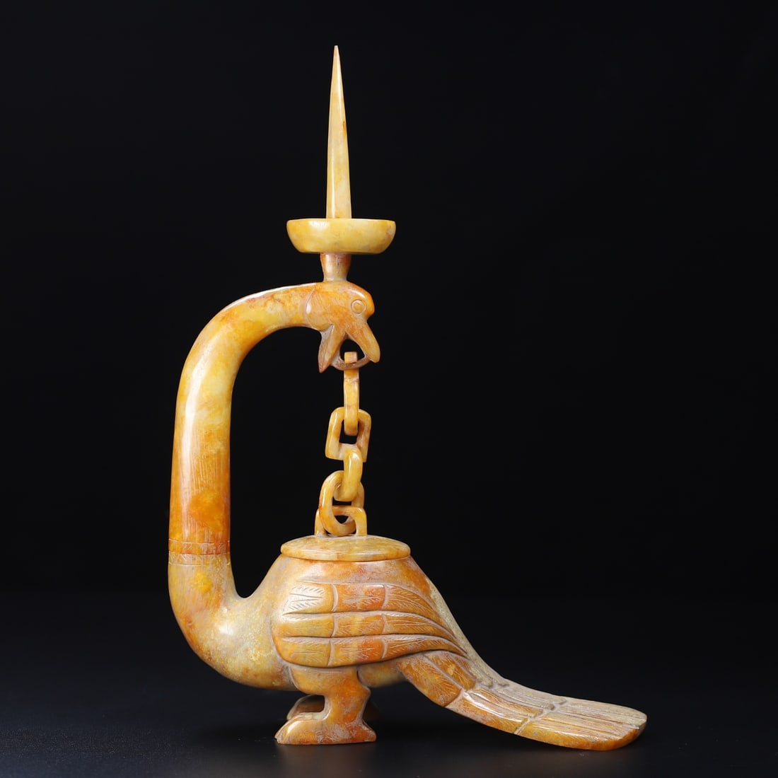 Old Hetian Jade Phoenix Bird Candlestick Statue (1 of 10)