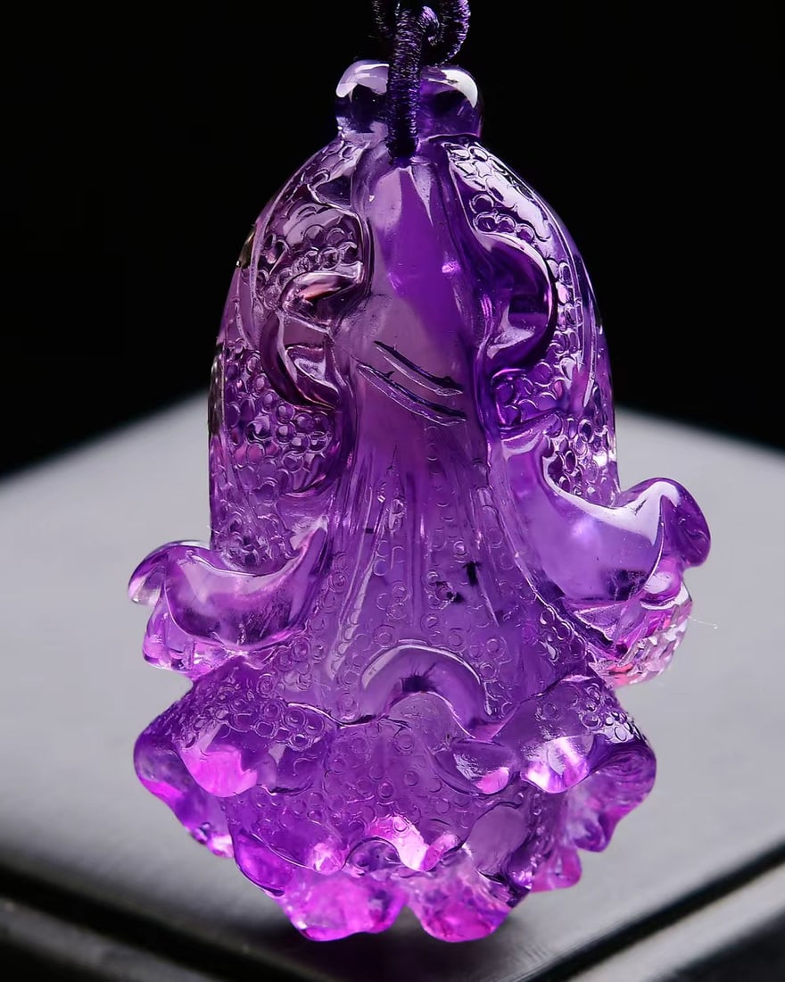 Natural Amethyst Carved Fortune Cabbage Pendant with Certificate (1 of 6)