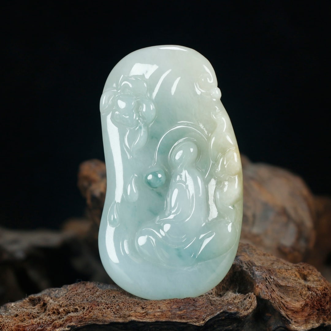 Natural Jadeite Hand Carved Buddha Pendant with Certificate (1 of 7)