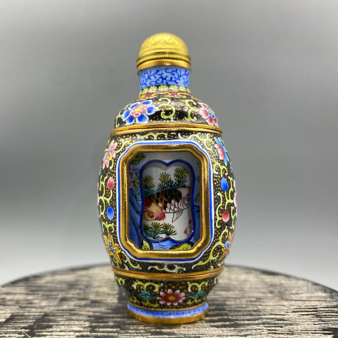 Old Bronze Cloisonne Turn Heart Snuff Bottle (1 of 8)