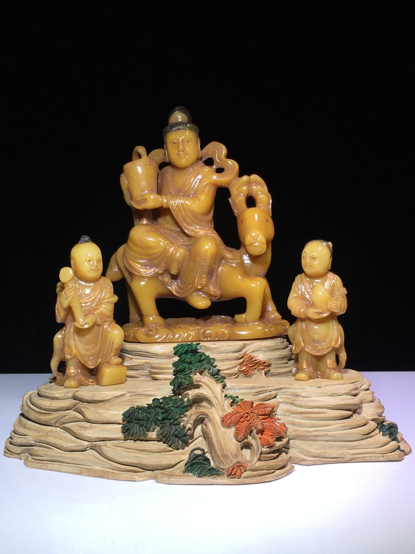 Vintage Shoushan Soapstone Hand-Carved Buddha & Kid Statue (1 of 9)