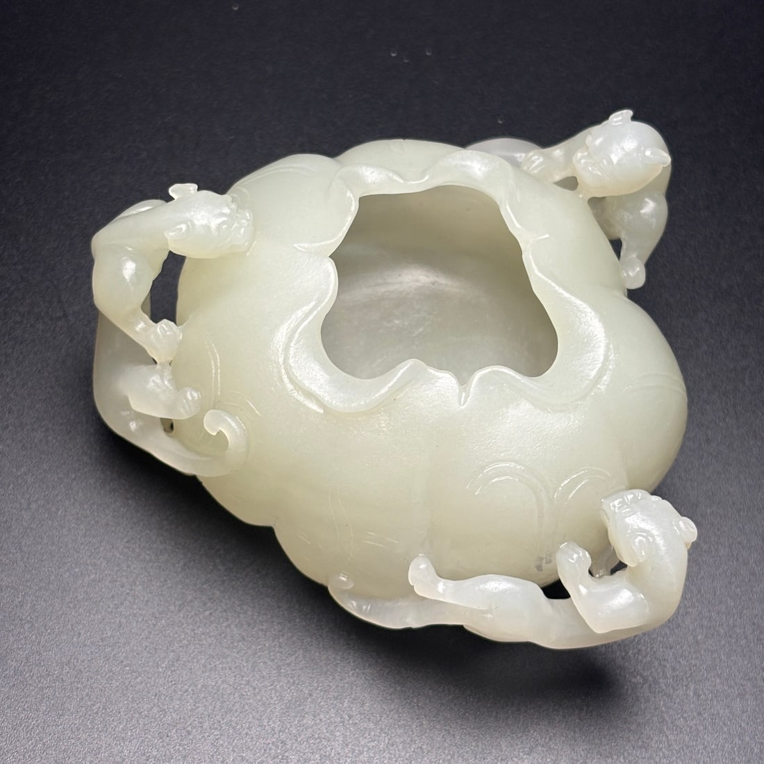 Vintage Hetian Jade Carved Chi Dragon Brush Washer (1 of 9)