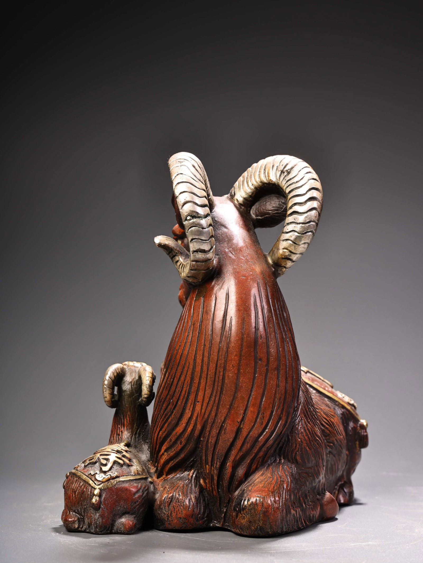 Vintage Red Copper Three Sheep Statue - 10