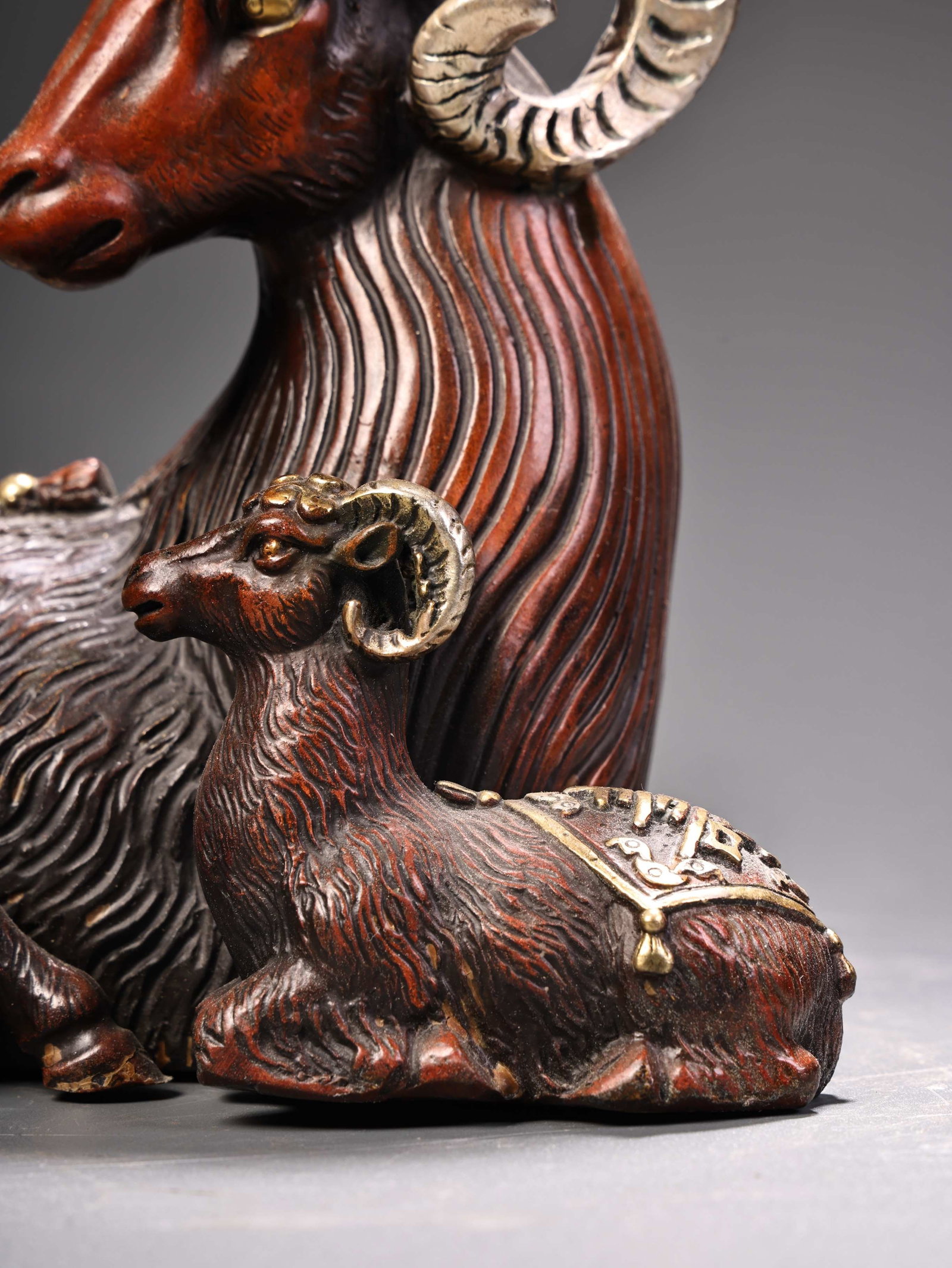 Vintage Red Copper Three Sheep Statue - 7