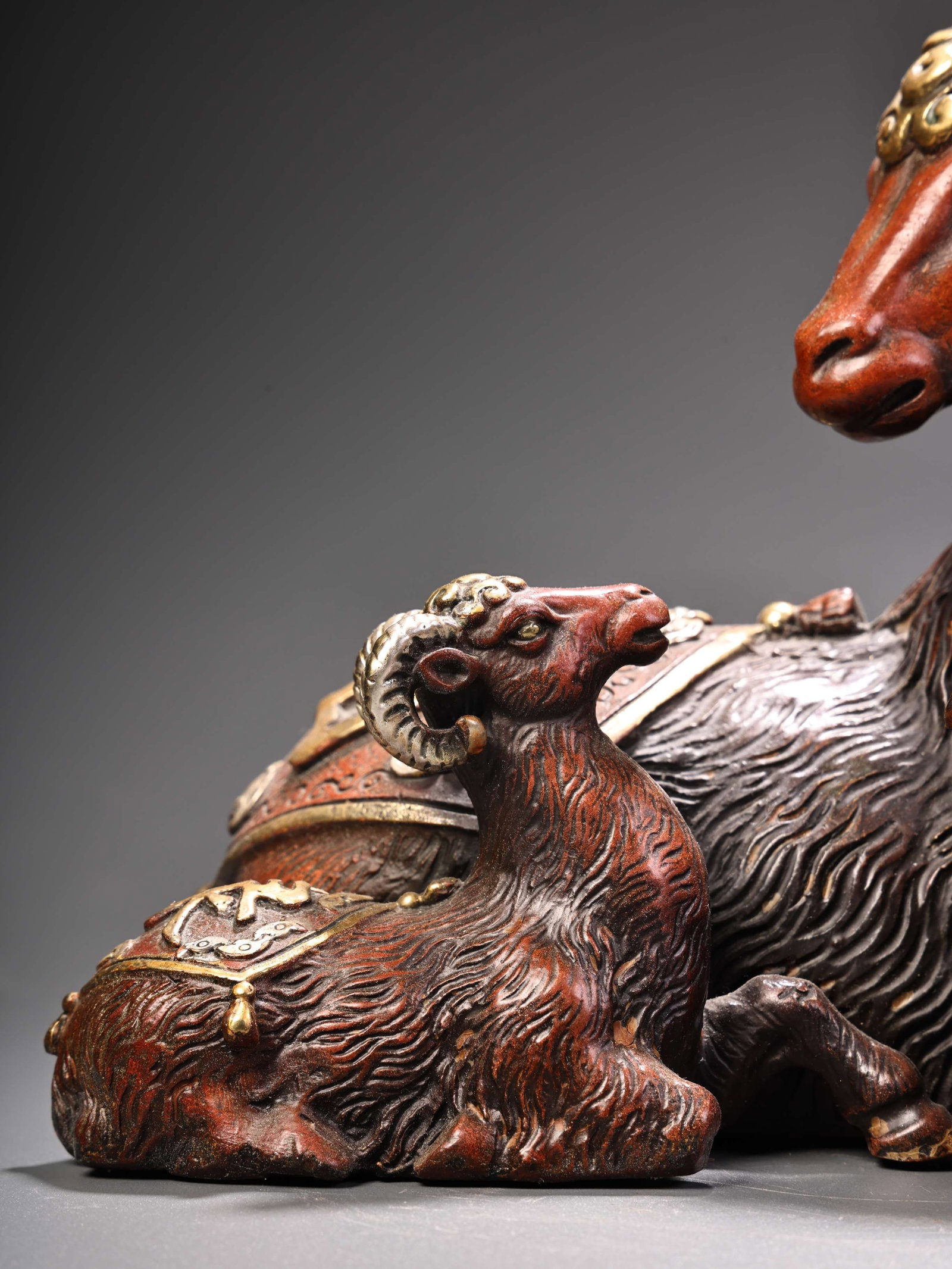 Vintage Red Copper Three Sheep Statue - 8