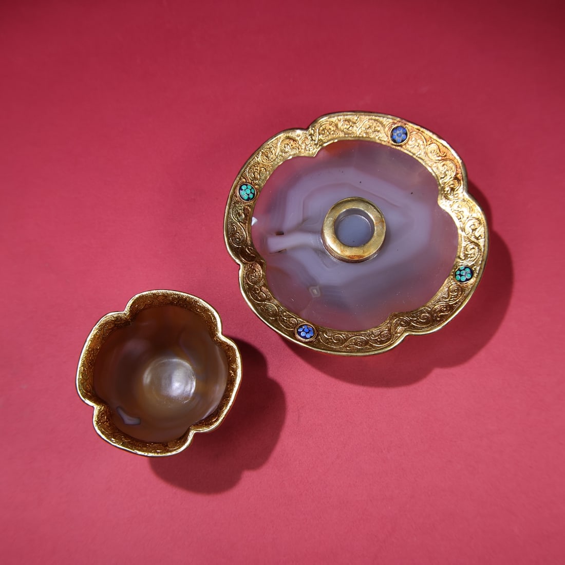 Old Inlay Gold Edge Agate Cup - 9