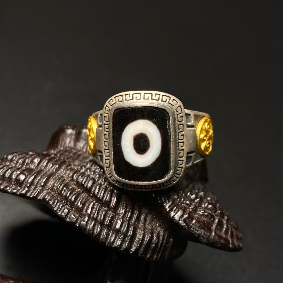 Silver Inlay DZI Agate Ring(Adjustable size) - 2